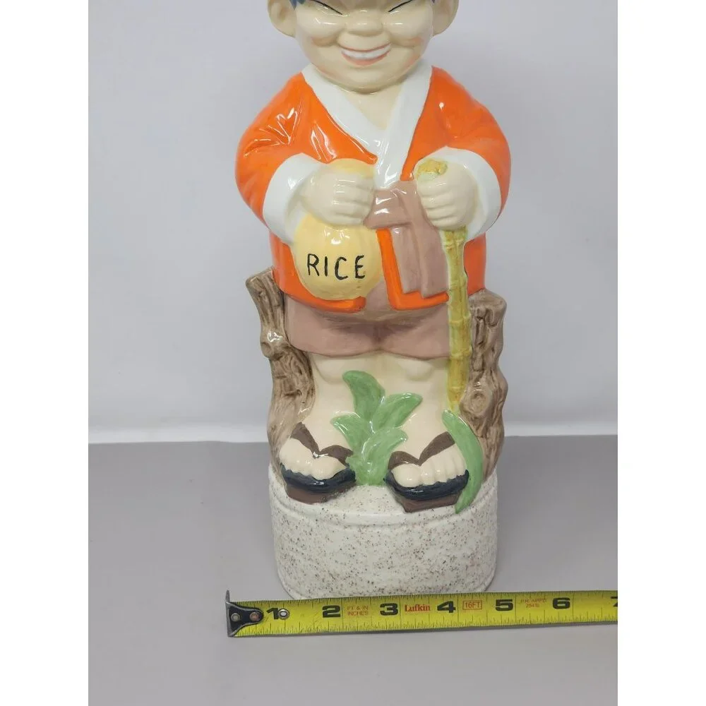 Vintage Ceramic Asian Man Rice Bag Hiking Stick Storage‎ Holder Decanter